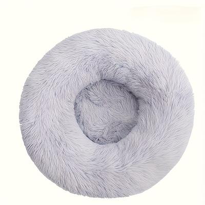 TEMU Fluffy Plush Cat Bed Sofa, Cozy Round Donut Cuddler Lounger, Polyester Fiber, For , With Easy , For Cats, Ideal For All Image
