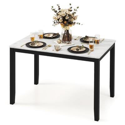 Costway 45 Inch Rectangular Mid Century Dining Table with Faux Marble Tabletop for 4 People-Black & White