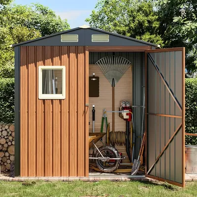 Outdoor Storage Shed 6x4 Ft, Lockable Metal Garden Shed with Window, Tool Shed Tiny House Vertical