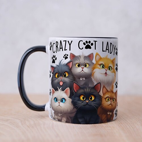 Tasse mit der Aufschrift „Crazy Cat Lady" – perfektes Geburtstagsgeschenk für Katzenliebhaber – 11 oz Keramik-Kaffeetasse für Katzenliebhaber Image