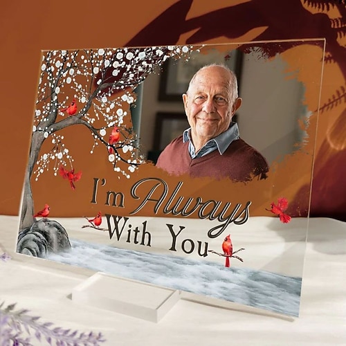 Personalisierte Acrylfoto-Plakette mit Sockel benutzerdefinierte Gedenkgifts Missing You Foto-Rahmen Plakette Ich bin immer bei dir Bilderrahmen - Erinnerung an Mutter Vater Oma Opa 2015cm (8"6") Image