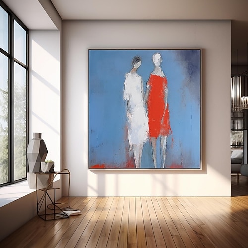 Ölgemälde, handgefertigt, umarmendes Liebespaar, Ölgemälde – handgemaltes impressionistisches Ölgemälde „Pariser Liebende" auf Leinwand, Spachtelkunst, Ölgemälde, bestes Geschenk für Wohnzimmer Image