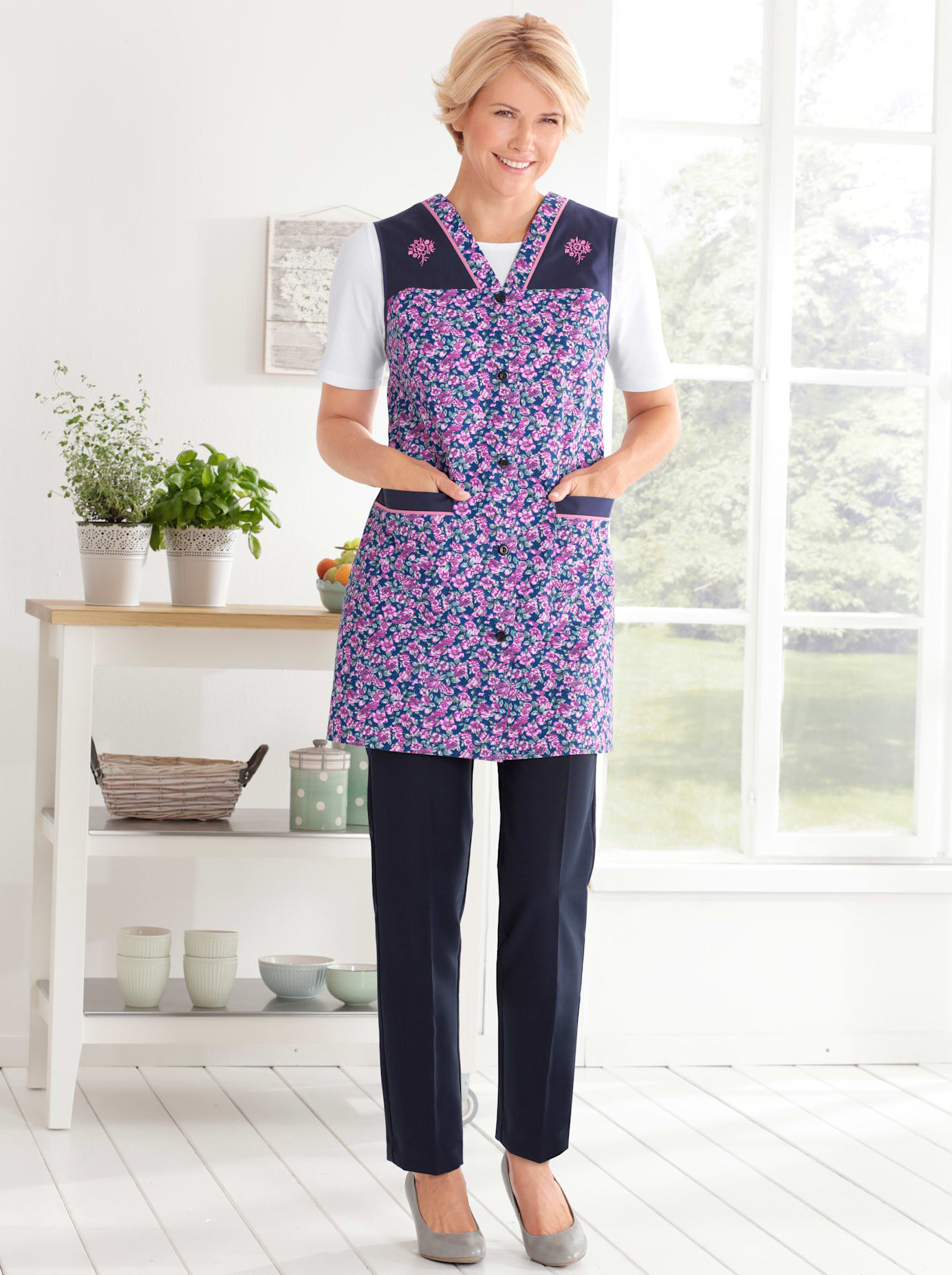 Kochschürze CLASSIC BASICS, Damen, Gr. 54, rosa (fuchsia, bedruckt), Baumwollmischung, Polyester, Schürzen Kochschürze