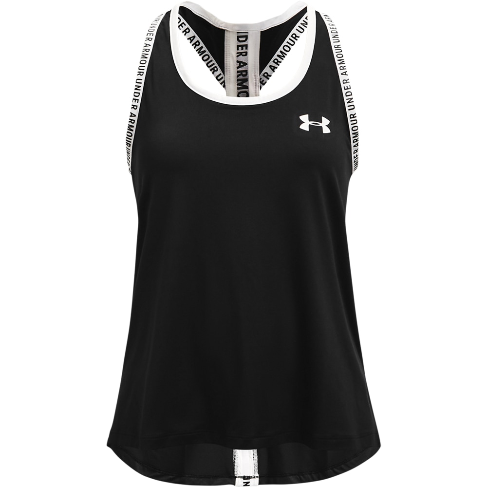 Trainingstop UNDER ARMOUR "TECH KNOCKOUT TANK", Kinder, Gr. M, schwarz (schwarz 001), Web, Obermaterial: 90% Polyester, 10% Elasthan, unifarben mit Farbeinsatz, tiefer Rundhals, Tops, Für Kinder Image
