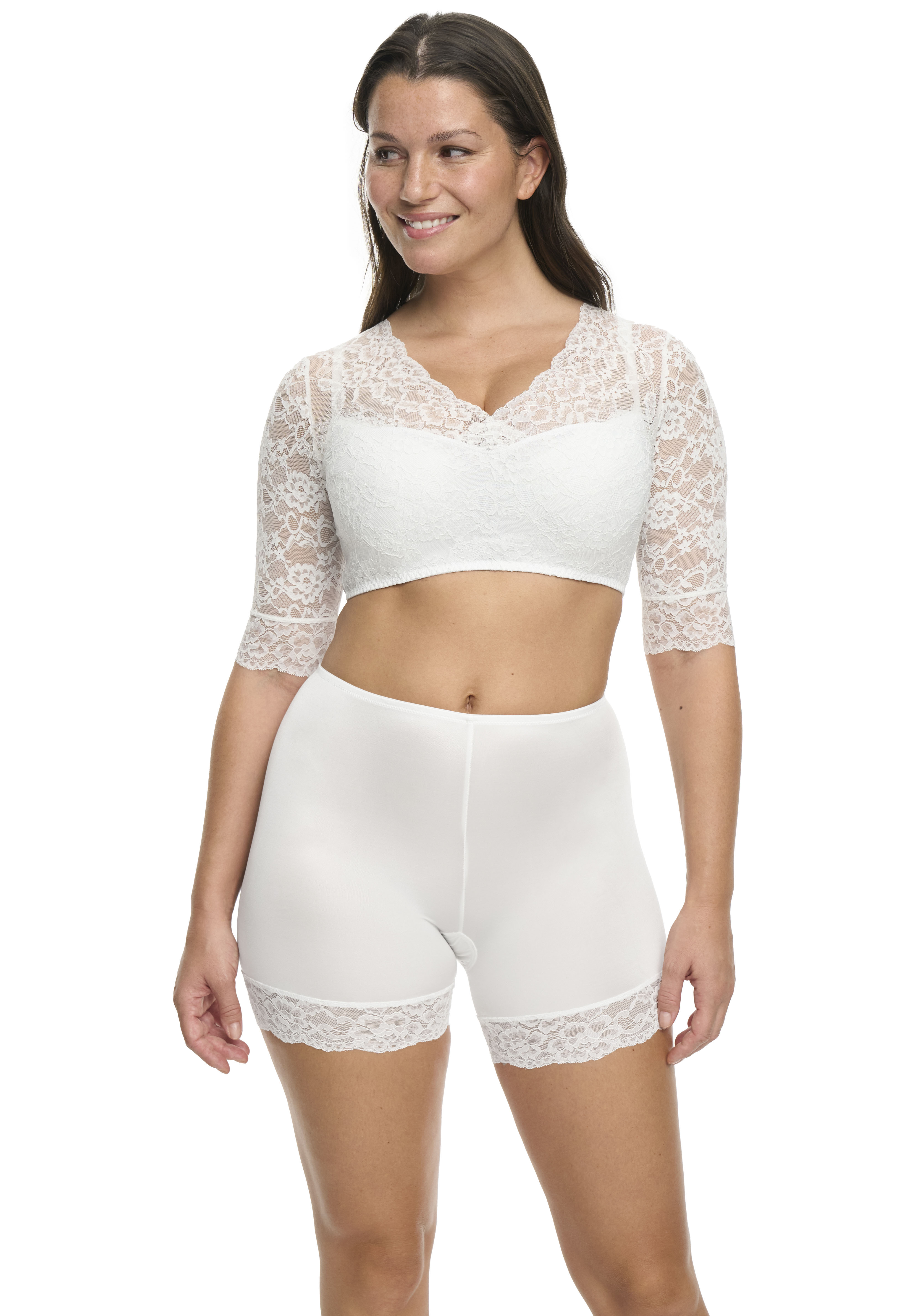 Dirndlbluse SUSA "Wiesn-Zauber", Damen, Gr. 34, weiß, Spitze, Obermaterial: 89% Polyamid, 11% Elasthan, bestickt, unifarben, eng bauchfrei, V-Ausschnitt, Ärmel ohne Ärmelschlitz Spitze, Blusen Dirndlbluse, florale Spitze, halbarm, elastisch,...