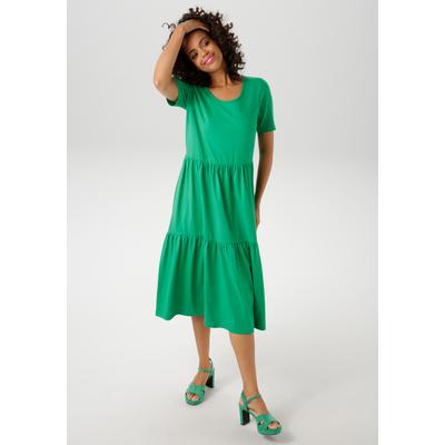 Sommerkleid ANISTON CASUAL, Damen, Gr. 44, N-Gr, grün (smaragdgrün), Single Jersey, Obermaterial: 95% Baumwolle, 5% Elasthan, unifarben, casual, wadenlang, Rundhals, Kurzarm, Kleider, in trendiger Farbpalette Image