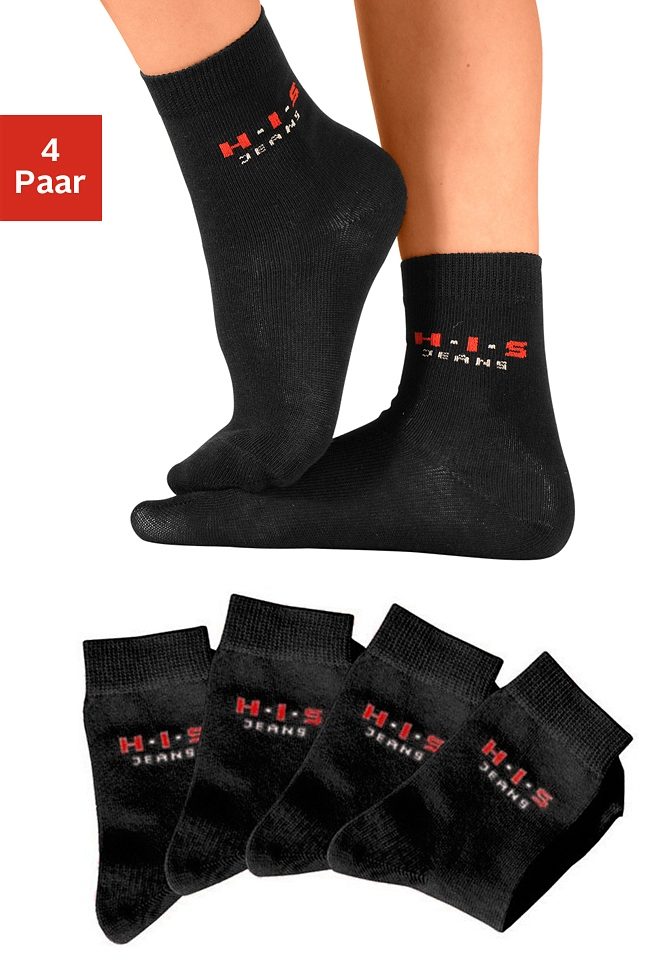 Basicsocken H.I.S, Kinder, Gr. 23-26, schwarz, Baumwolle, Elasthan (LYCRA), Polyamid, unifarben, elastisch, Socken, mit kontrasfarbenem Logo Image