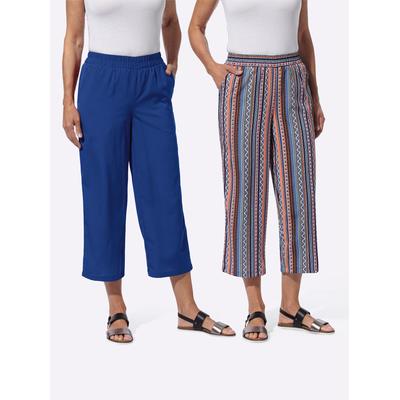 Culotte CLASSIC BASICS, Damen, Gr. 50, Normalgrößen, bunt (aqua, orange, gestreift, royalblau), 100% Polyester, gemustert, ethno, 7/8-Länge, Hosen Image