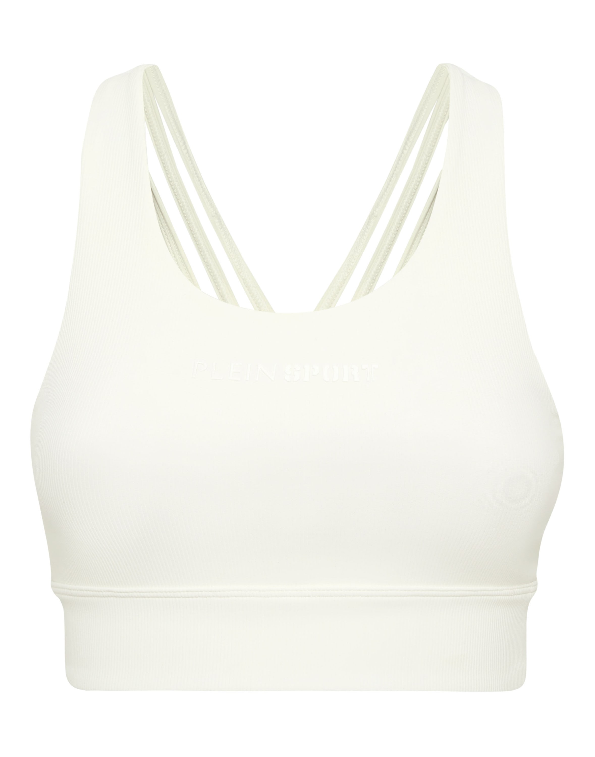 Lauftop PLEIN SPORT "Sport Top", Damen, Gr. L, weiß (01, weiß), Obermaterial: 74% Polyamid, 26% Elasthan. Futter: 89% Polyamid, 11% Elasthan, Tops