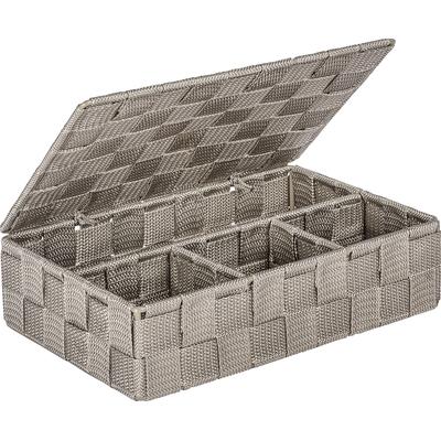 Aufbewahrungskorb WENKO "Adria", grau (taupe, grau), B:26cm H:7,5cm T:17cm, Polypropylen, Aufbewahrungsboxen, mit Deckel Image