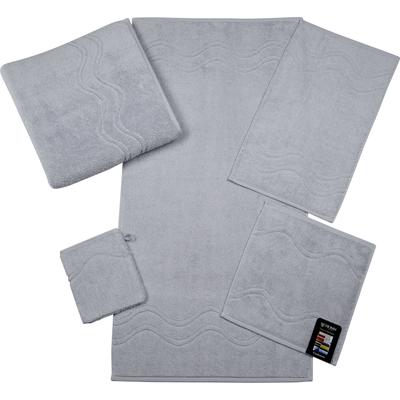 Waschhandschuh ROSS "Cashmere feeling", grau (chromfarben), B:16cm L:22cm, Frottier, Frottier, Handtücher (Packung), mit Wellen-Bordüre Image