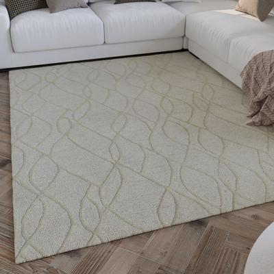 Wollteppich WECON HOME "Hamptons TWENTYTHREE", beige (creme weiß), B:140cm H:15mm L:200cm, Schurwolle, Teppiche, Läufer, Schurwolle, Kurzflor, Wohnzimmer, Schlafzimmer, Wellen Image