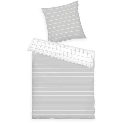 Bettwäsche TOM TAILOR HOME "CHECK AND STRIPES in Gr. 135x200cm oder 155x220cm", light grau, crisp weiß, B/L: 135cm x 200cm, , Renforcé, B/L: 80cm x 80cm, Renforcu00e9, Obermaterial: 100% Baumwolle, Bettwäsche, new bedroom, gewebtes Label Image