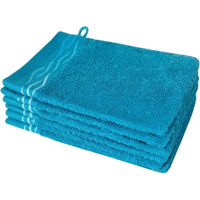 Waschhandschuh DYCKHOFF "Wave", blau (petrol), B:16cm L:21cm, Frottier, Baumwolle, Handtücher (Packung), mit Jacquard-Bordüre Image