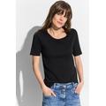 T-Shirt CECIL "Style LENA", Damen, Gr. XXL (46), schwarz, Jersey, Obermaterial: 100% Baumwolle, unifarben, casual, körpernah hüftlang, Rundhals, Kurzarm abgestepptes Bündchen, Shirts, mit klassischem Rundhalsausschnitt, Topseller