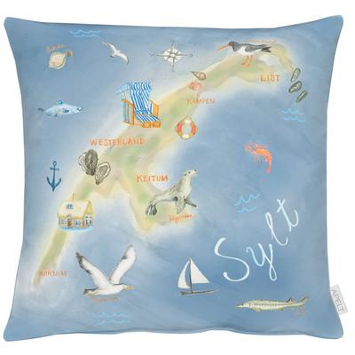 Kissenhülle APELT "6746", blau (blau, grün), B:46cm L:46cm, Polyester, Baumwolle, Obermaterial: 70% Polyester, 30% Baumwolle, Kissenbezüge Image
