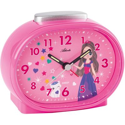 Kinderwecker ATLANTA "2135/17", pink, Wecker, Kinder, mit Prinzessin-Herz-Stern-und Katzenmotiv, ideal auch als Geschenk
