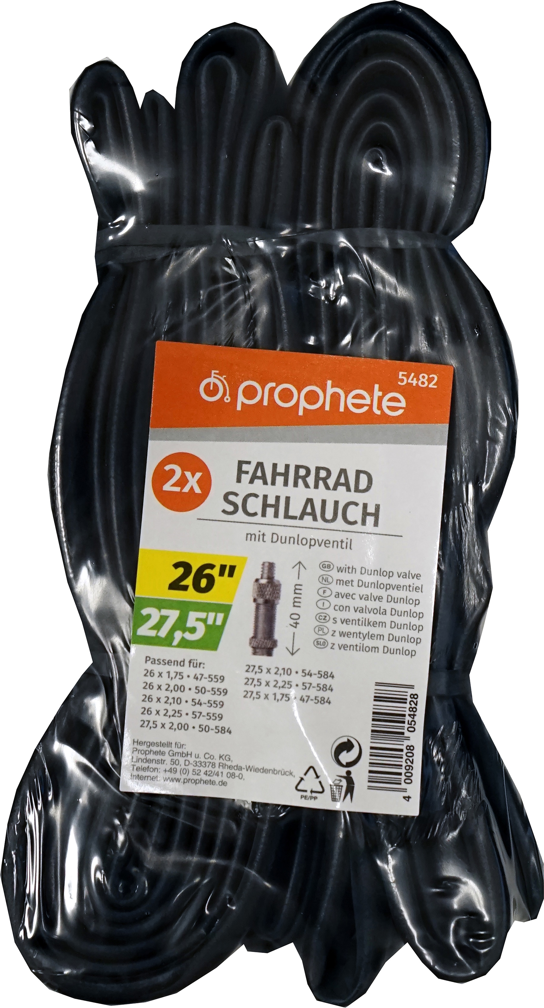 Fahrradschlauch PROPHETE "Fahrradschlauch", schwarz, Fahrradschläuche, 48mm, Sclaverandventil (SV), 26 Zoll (66,04cm) Image
