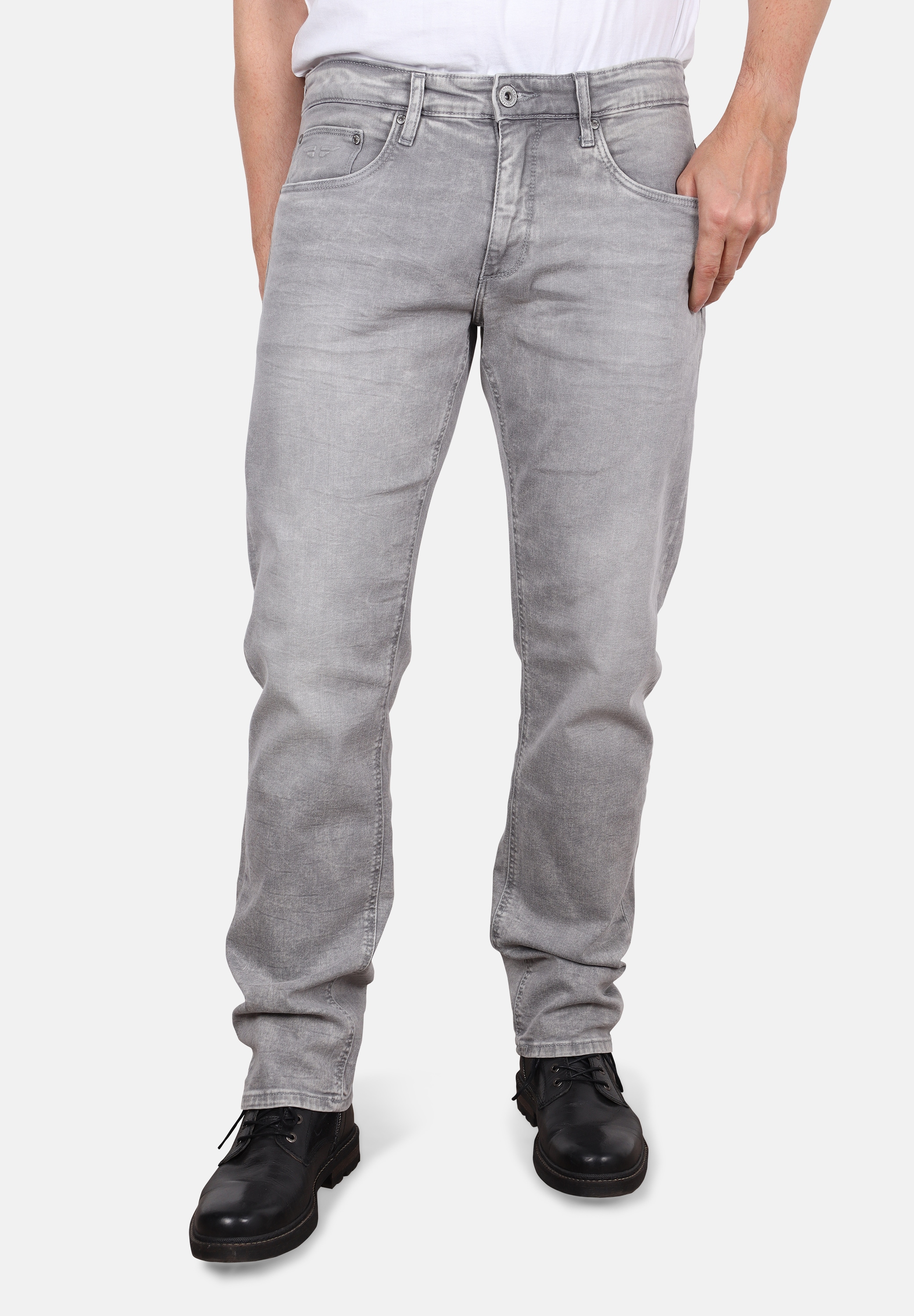 5-Pocket-Jeans HERO BY JOHN MEDOOX "Denver Fashion Regular Straight Stretch", Herren, Gr. 38, Länge 36, grau (lightgrau denim), Denim/Jeans, 98% Baumwolle, 2% Elasthan, straight fit lang, Jeans 5-Pocket-Jeans, Straight Fit Casual Clean Wash Denim...