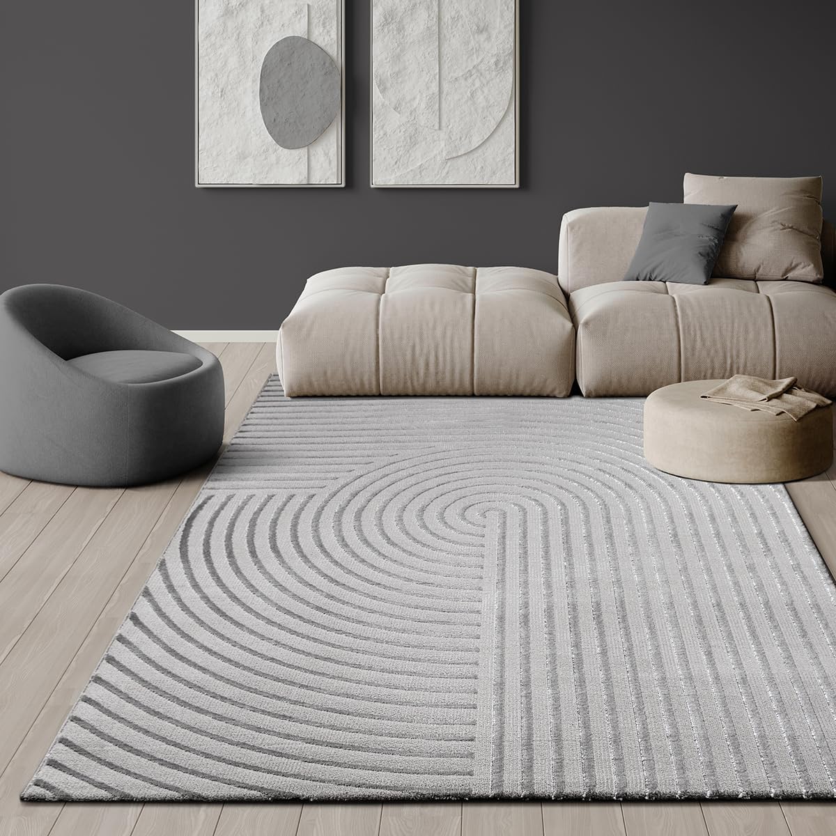 Teppich THE CARPET "Knight", grau, B:120cm H:12mm L:170cm, Polyester, Teppiche, Teppich, moderner Wohnzimmer Teppich elegant glänzender Flor