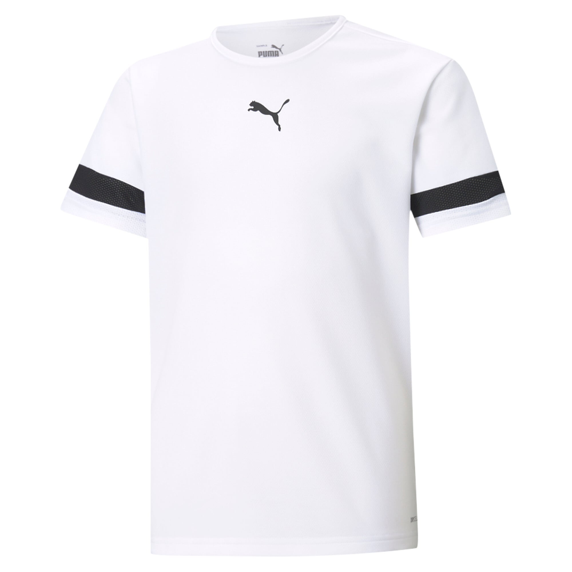 Trainingstop PUMA "TEAMRISE JERSEY JR", Kinder, Gr. 128, schwarz-weiß (puma weiß, puma schwarz, puma weiß), Netz, Obermaterial: 100% Polyester, unifarben, slim fit normal, Rundhals, Tops Image