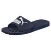 Badesandale PUMA "PURECAT", Gr. 43, blau (peacoat, weiß), Synthetik, sportlich, Schuhe Badelatschen Pantolette
