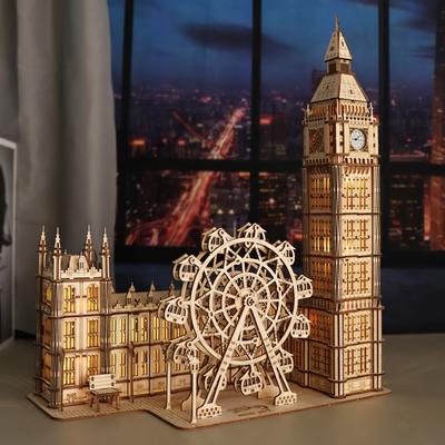 TEMU 1pc Music Park 3d Wooden Puzzle Model Kit, Diy Desktop Clock Building Blocks, Creative Gift, Home Decor, Family Activity, Unique Christmas Present