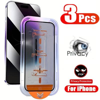 TEMU 3pcs Privacy Dust Free Installation Screen Protector Tempered Glass For Iphone 7 8 Plus X Xs Xr 11 12pro 13mini 14 15 16 Image