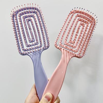 TEMU 2pcs Unisex Fluffy Hair Combs, Valentine's Day Pink And Purple Ribbed Styling Combs, Large Curved Teeth, Abs Plastic Handle. Image