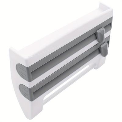 TEMU Wall-mounted Kitchen Paper Towel Holder With Dual Cutting Mechanisms – Sleek Gray Abs, Multi-functional Organizer For Aluminum Foil And Plastic Wrap, , Toilet Paper Storage Containers Image