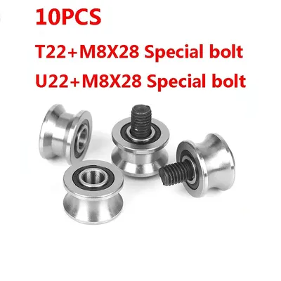 10pcs Boutique level CNC TU22 8mm V / U groove pulley bearings T22 8*22.5*14.5*13.5 mm V groove roller wheel ball bearing T-U-22