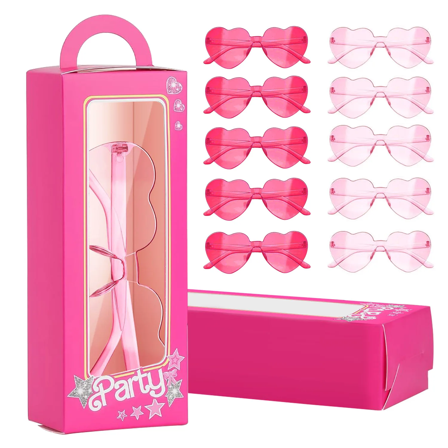 24-teiliges rosa Prinzessin-Geschenkboxen-Set in großen Mengen, rosa Puppen-Geschenkboxen, Goodie-Bag, herzförmige Sonnenbrillen für Geburtstagsparty-Zubehör