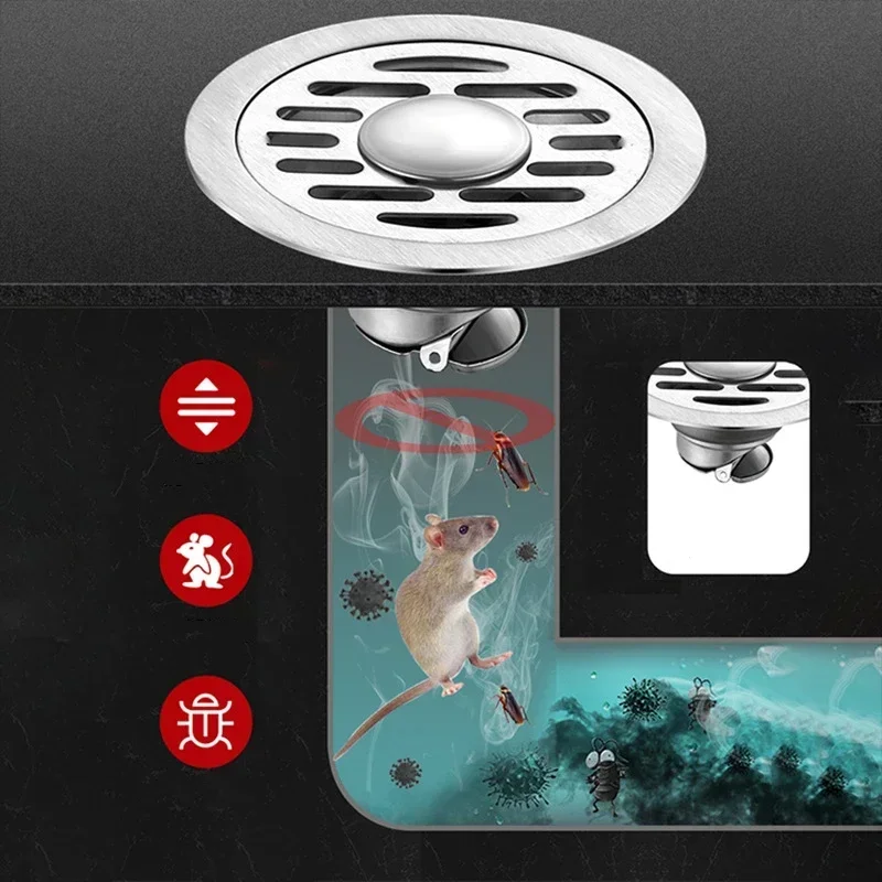 Bodenabläufe aus Edelstahl 304, geruchshemmend, Abtropffläche, Duschsieb, Abdeckung, Badewanne, Bodenleckage, Badezimmer-Hardware-Zubehör