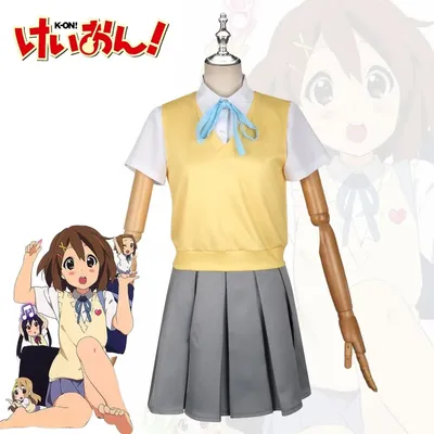Anime K-ON! Hirasawa Yui Cosplay Kostüm Gelb Japanische Mädchen Schuluniform JK Set Kostüm Perücke Halloween Kostüme für Frauen Image