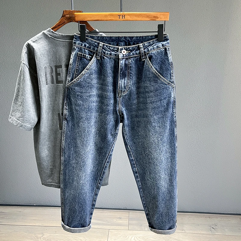 Männer Jeans Streetwear Fashion Konische Hosen Blau Casual Persönlichkeit Vintage Männliche Kleidung Dünne Denim Hosen Marken