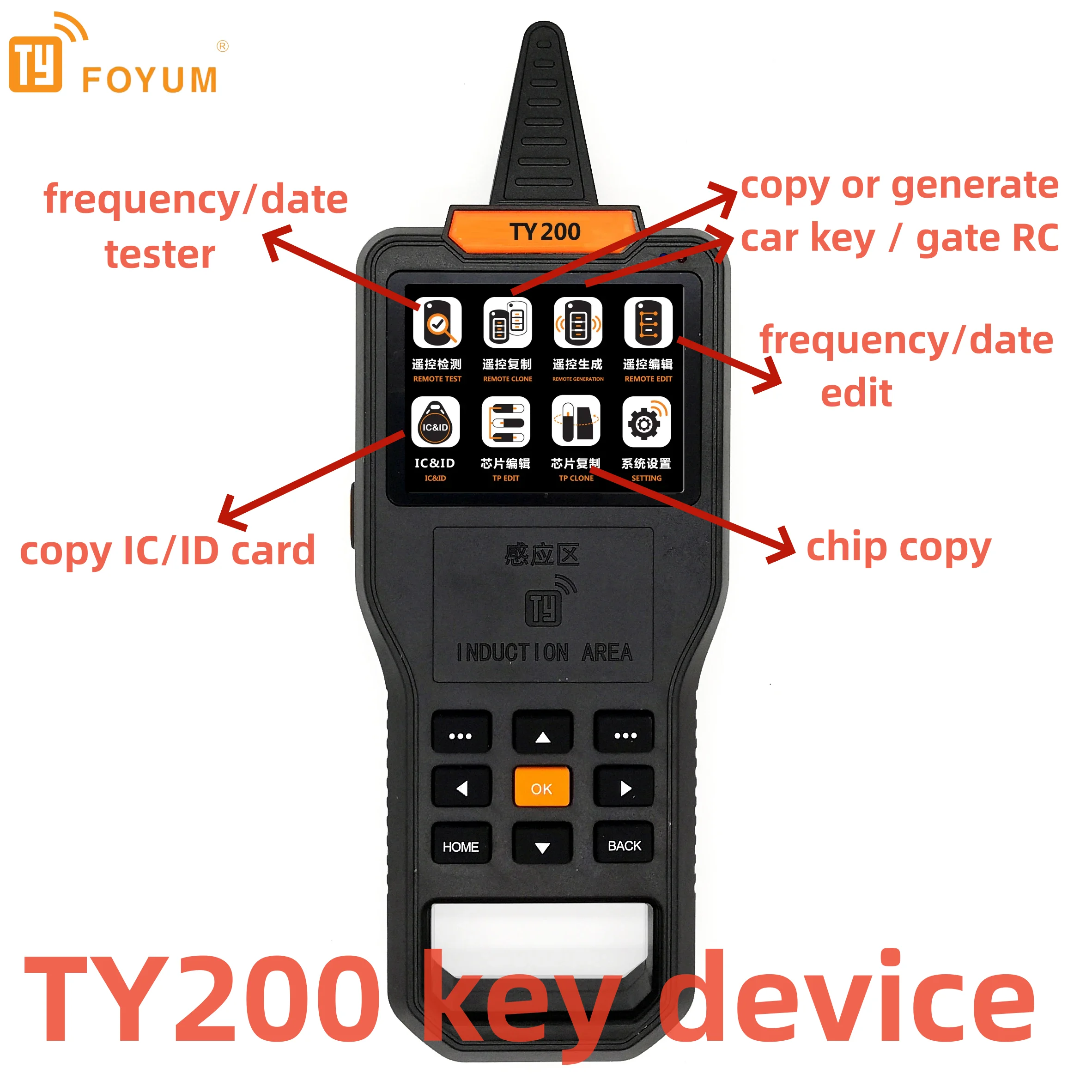 Multifunktions-Schlosserwerkzeuge TY200 Schlüsselprogrammierer Maschine Kopie IC/ID-Karte Autoschlüssel Tor Fernbedienung Sammler Fernbedienung Maker Image