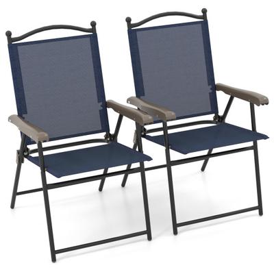 Costway Set of 2 Patio Folding Sling Back Camping Deck Chairs-Navy