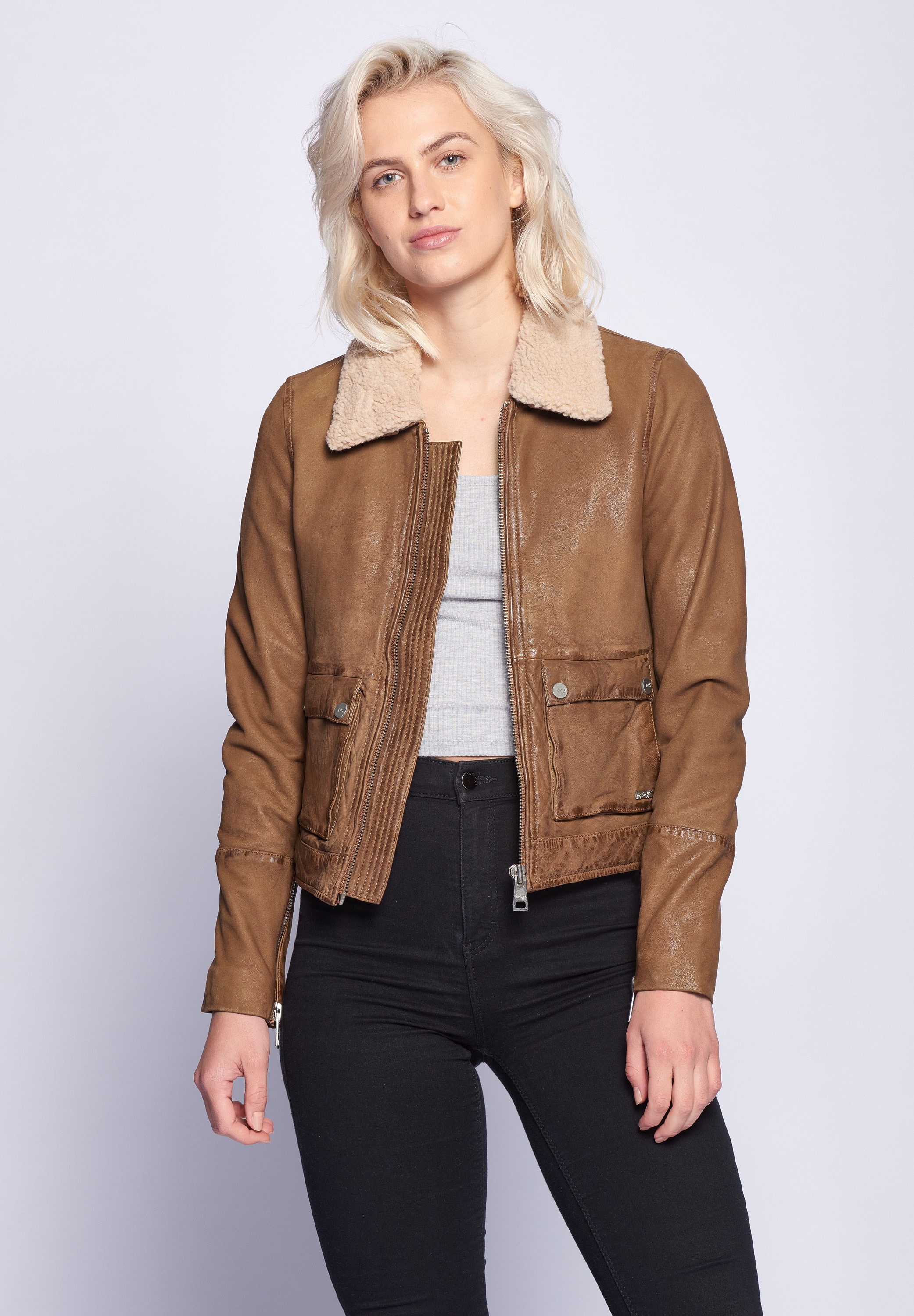 Lederjacke MAZE "42020103", Damen, Gr. L, braun (cognac), Obermaterial: 100% Lammleder / Futter: 100% Baumwolle / Kragen: 100% Polyester / Ärmelfutter: 100% Polyester, Jacken Image