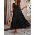 Damen Maxidress Casual kleid Schaukelkleid A Linie Kleid Stilvoll Basic Brautkleider schlicht Urlaub Täglich Regular Fit Glatt Ärmellos V Ausschnitt Schwarz Gelb Rote Fuchsie Sommer Frühling