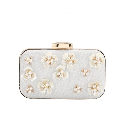 Clutch mit 3D-Blumenmuster für Damen mit Perlenakzenten und Goldkette – stilvolle Abendtasche für Hochzeiten, Partys und formelle Anlässe Silber Schwarz Gold
