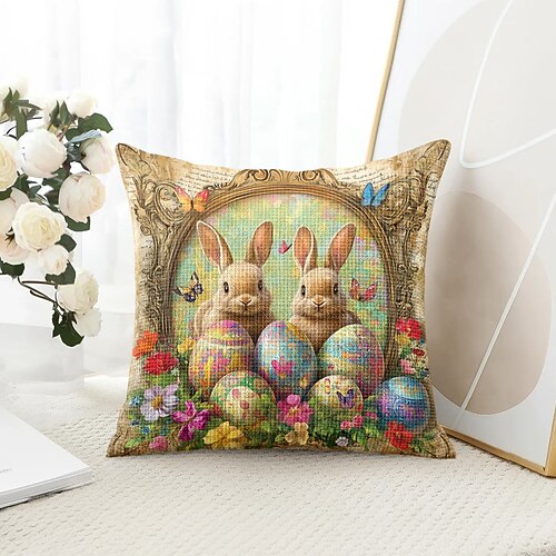 Oster Dekorative Wurfkissenbezug 1PC Hase Eier Weicher quadratischer Sofakissenbezug Kissenbezug für Schlafzimmer Wohnzimmer Sofa Stuhl Image