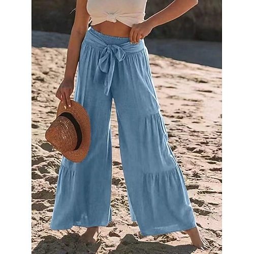 Damen Kunstbaumwollleinen Chinos Leggings Mode Streetwear Volle Länge Hohe Taille Einfach Elastischer Bund Bequem Weich Mikroelastisch Outdoor Straße Weiß Blau Grün Sommer Frühling Normale Passform Image