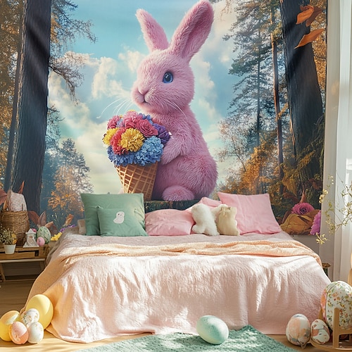 Hängender Wandteppich Eier Kaninchen Wandkunst Großer Wandteppich Wandmalerei Dekor Fotografie Hintergrund Decke Vorhang Heim Schlafzimmer Wohnzimmer Dekoration Image