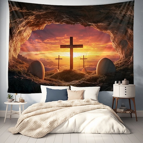 Hängender Wandteppich Jesus Kreuz Wandkunst großer Wandteppich Wandmalerei Dekor Fotohintergrund Decke Vorhang Heim Schlafzimmer Wohnzimmer Dekoration Image