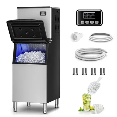 Commercial Ice Maker Machine 400Lbs/24H SECOP Compressor Ice Machine 250Lbs Ice Storage Stainless