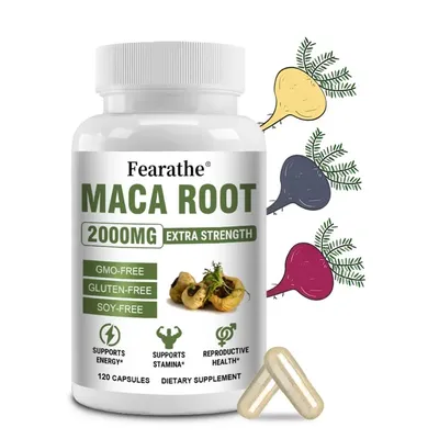 Maca Root 2000 mg, Red, Yellow, and Black Maca Supplement, Supports Muscle Mass, Endurance, and