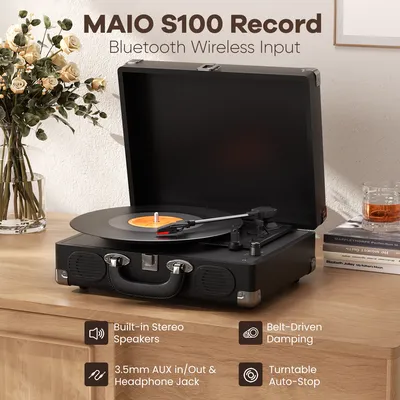 Maio S100 belt-driven Vintage gramophone device, vinyl record, turntable , high-fidelity stereo, built-in speaker, 3-speed