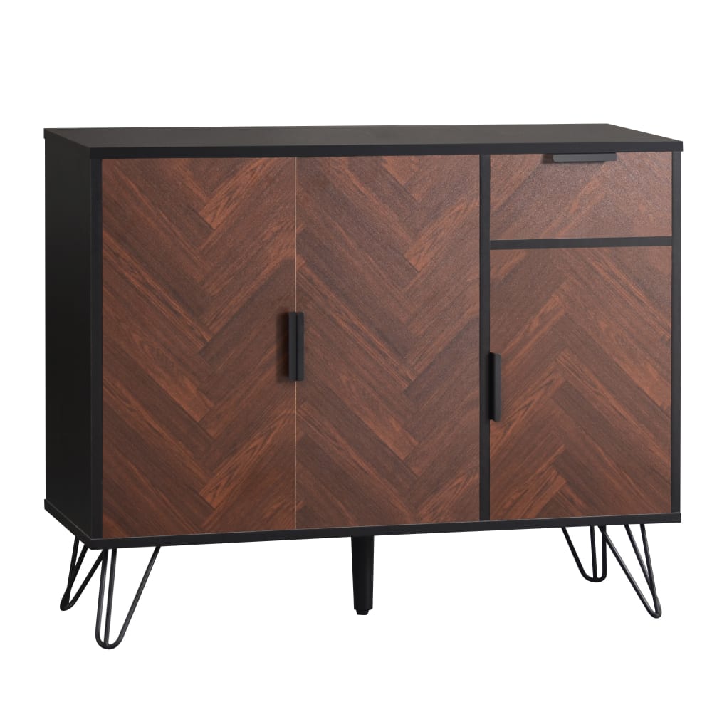 Buffet moderne effet bois foncé et noir avec tiroir 90x30x71,5cm