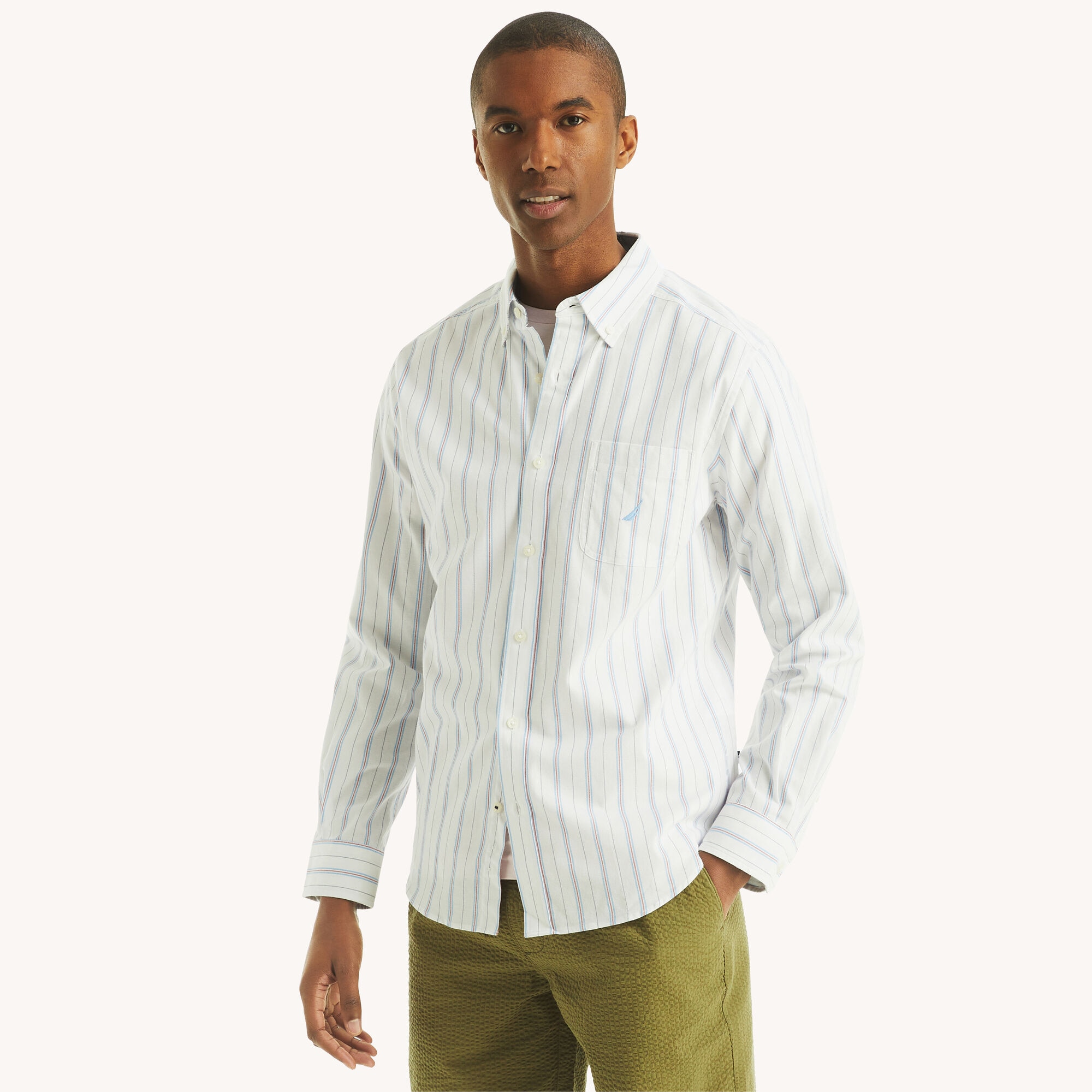 Nautica Men's Striped Oxford Shirt 101 (Bright White), S