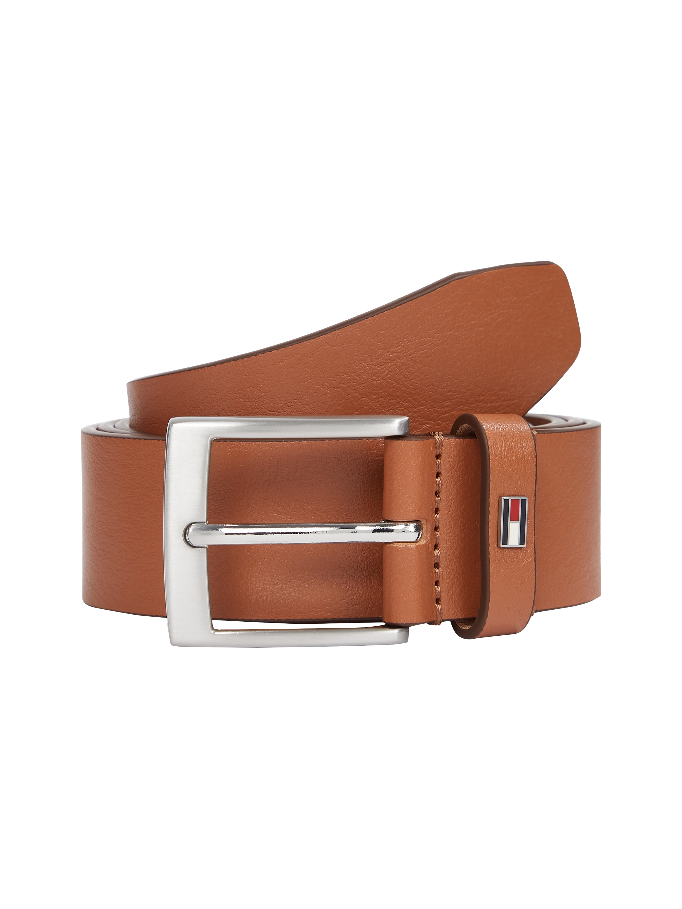 Ledergürtel TOMMY HILFIGER "ADAN 3.5 cm breit EXT", Herren, Gr. 90, braun (cognac), Rindsleder, unifarben, Gürtel Ledergürtel, Metalllogopatch, Einfachdornschnalle